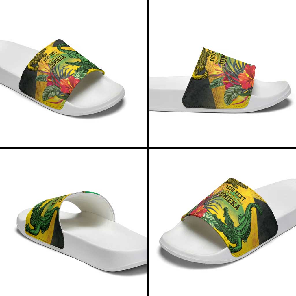 Personalized Jamaica Crocodile Slide Sandals Tropical Flowers Grunge Flag - Wonder Print Shop