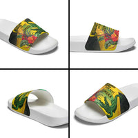 Personalized Jamaica Crocodile Slide Sandals Tropical Flowers Grunge Flag - Wonder Print Shop