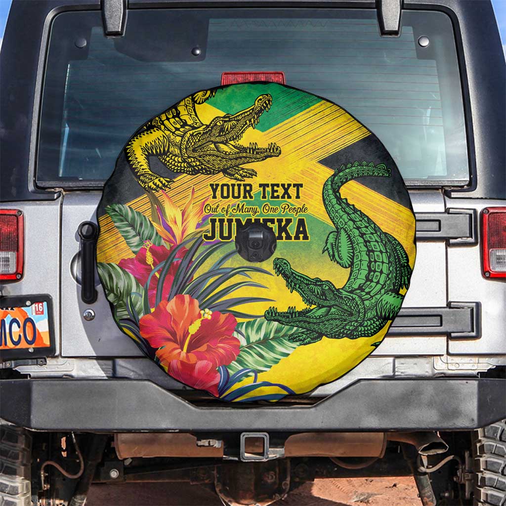 Personalized Jamaica Crocodile Spare Tire Cover Tropical Flowers Grunge Flag - Wonder Print Shop
