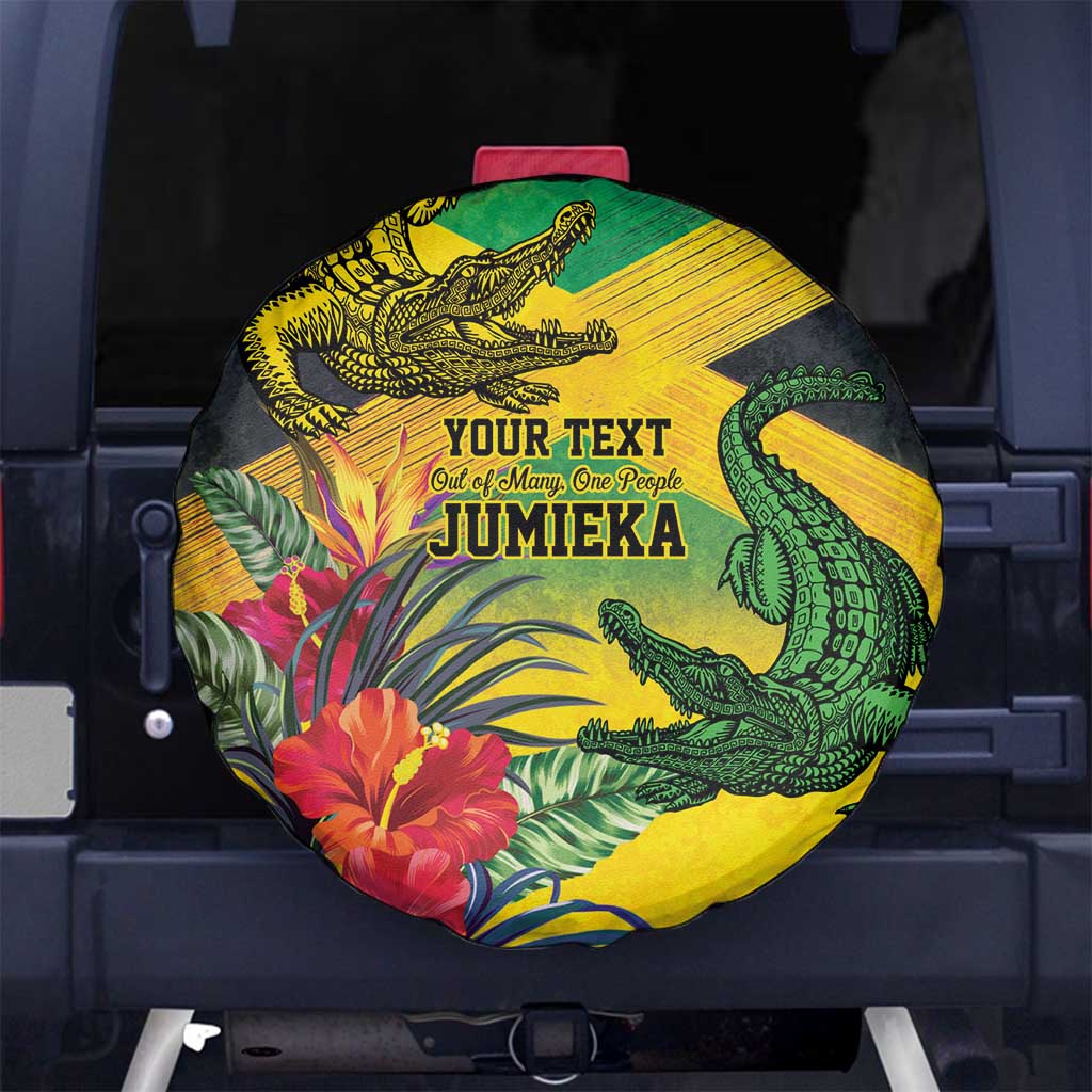 Personalized Jamaica Crocodile Spare Tire Cover Tropical Flowers Grunge Flag - Wonder Print Shop