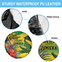 Personalized Jamaica Crocodile Spare Tire Cover Tropical Flowers Grunge Flag - Wonder Print Shop