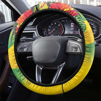Jamaica Crocodile Steering Wheel Cover Tropical Flowers Grunge Flag - Wonder Print Shop