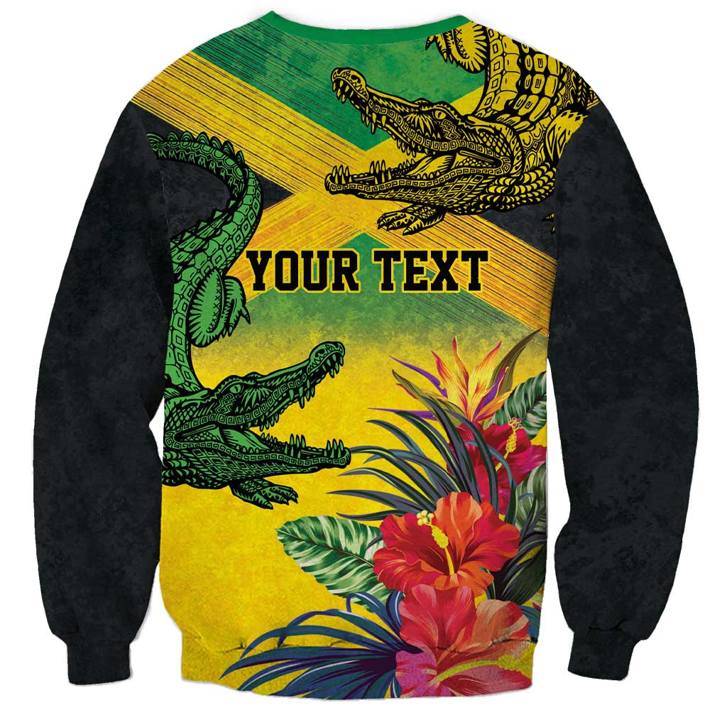 Personalized Jamaica Crocodile Sweatshirt Tropical Flowers Grunge Flag - Wonder Print Shop