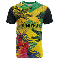Personalized Jamaica Crocodile T Shirt Tropical Flowers Grunge Flag - Wonder Print Shop