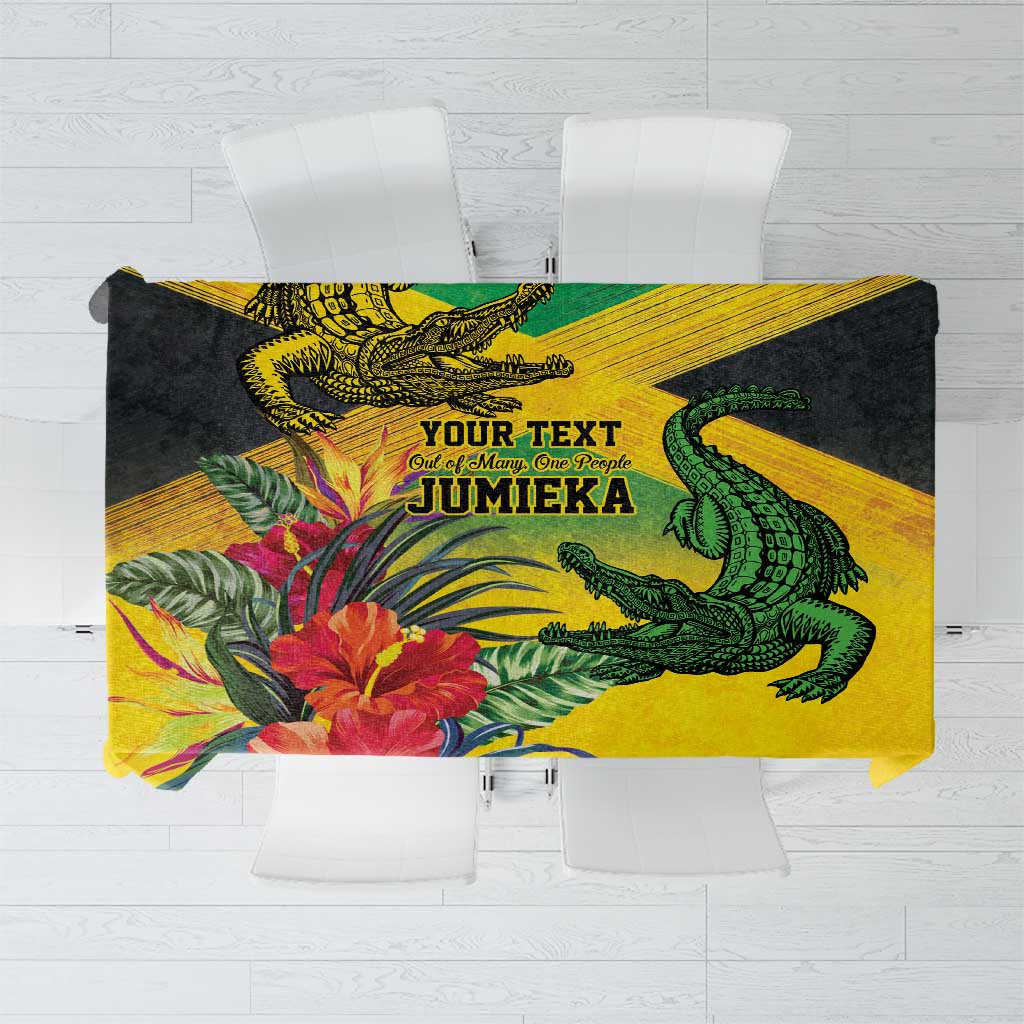 Personalized Jamaica Crocodile Tablecloth Tropical Flowers Grunge Flag - Wonder Print Shop