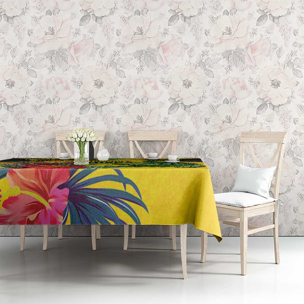 Personalized Jamaica Crocodile Tablecloth Tropical Flowers Grunge Flag - Wonder Print Shop