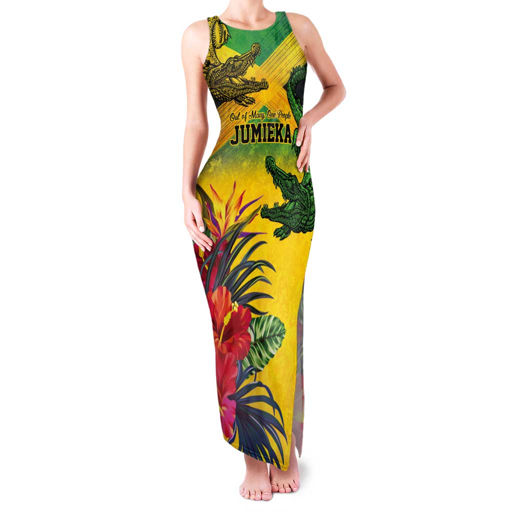 Personalized Jamaica Crocodile Tank Maxi Dress Tropical Flowers Grunge Flag - Wonder Print Shop