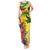 Personalized Jamaica Crocodile Tank Maxi Dress Tropical Flowers Grunge Flag - Wonder Print Shop