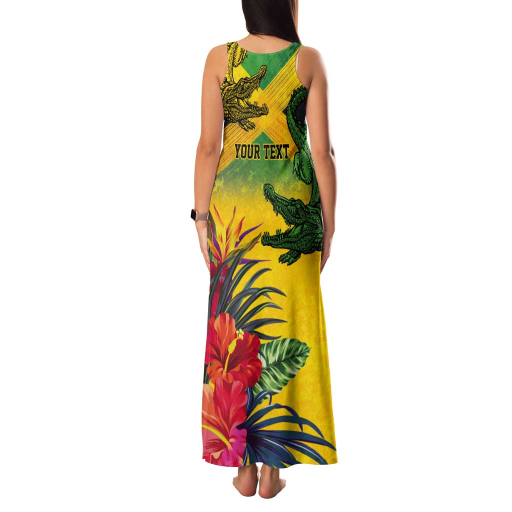 Personalized Jamaica Crocodile Tank Maxi Dress Tropical Flowers Grunge Flag - Wonder Print Shop