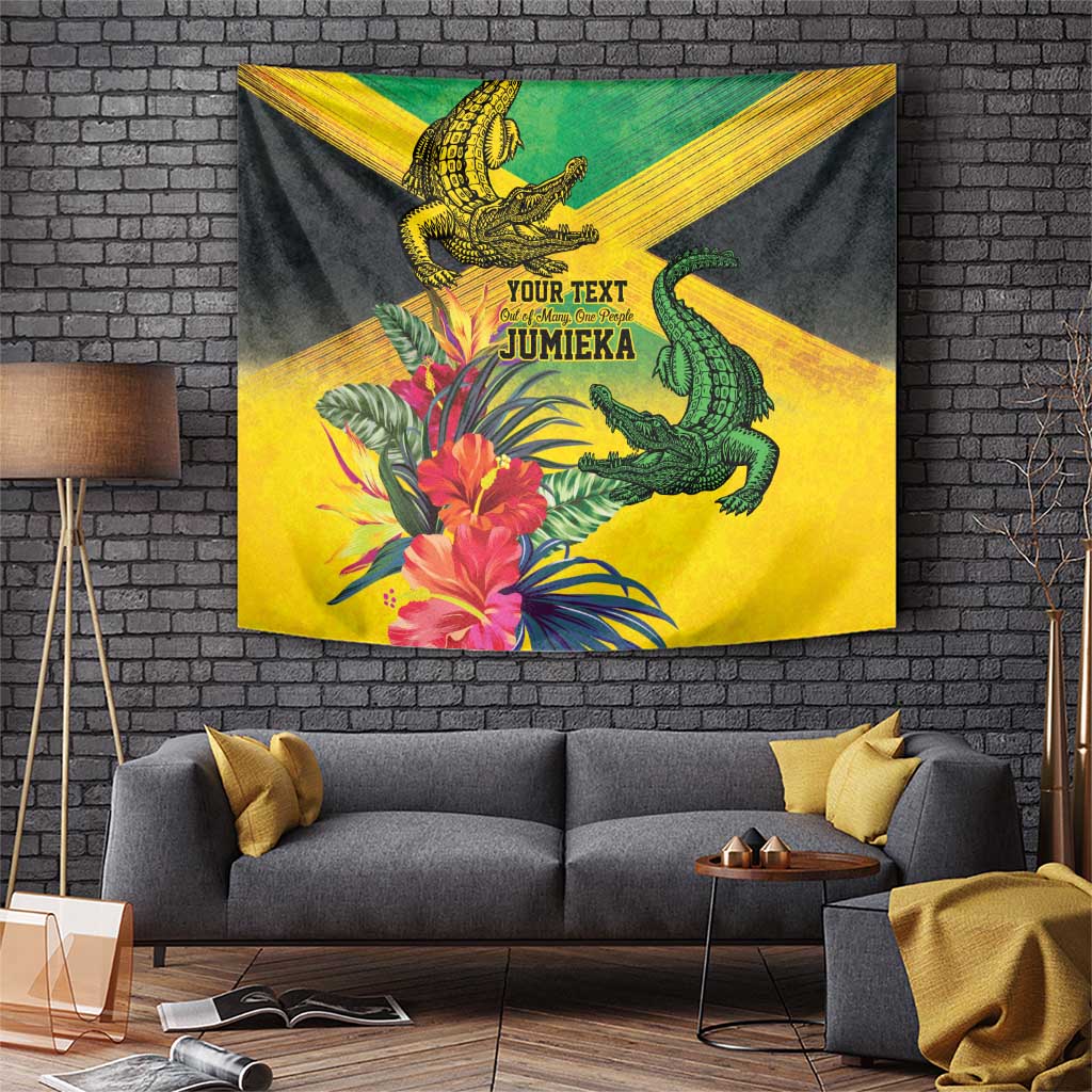 Personalized Jamaica Crocodile Tapestry Tropical Flowers Grunge Flag - Wonder Print Shop