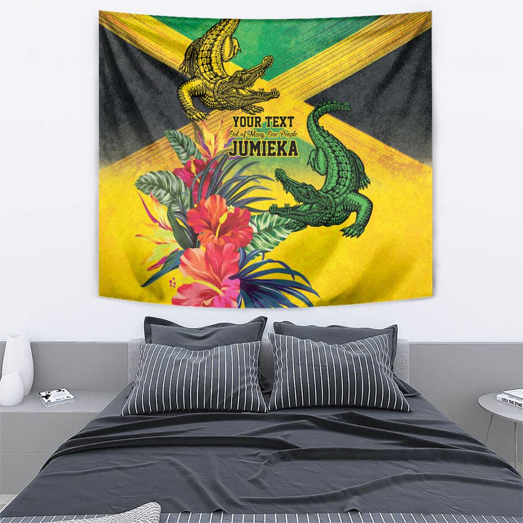 Personalized Jamaica Crocodile Tapestry Tropical Flowers Grunge Flag - Wonder Print Shop
