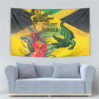 Personalized Jamaica Crocodile Tapestry Tropical Flowers Grunge Flag - Wonder Print Shop