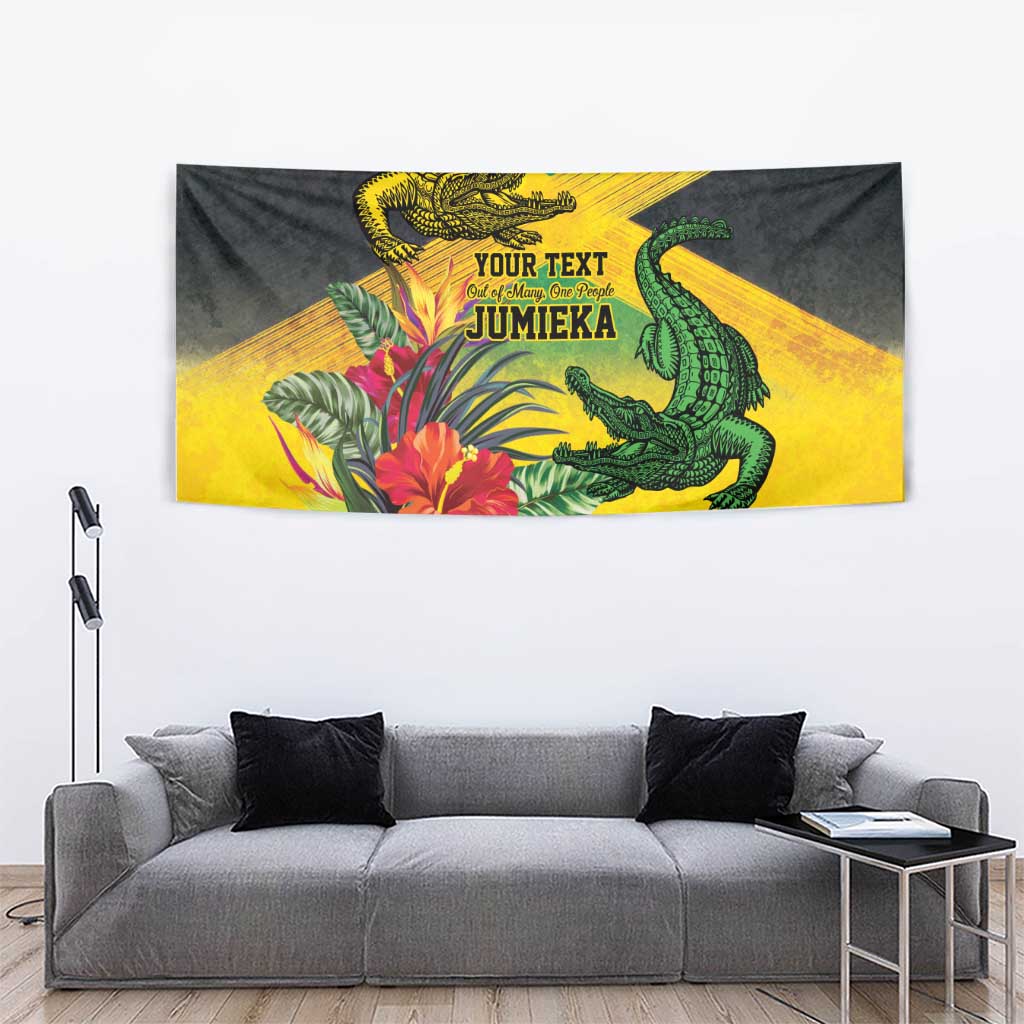 Personalized Jamaica Crocodile Tapestry Tropical Flowers Grunge Flag - Wonder Print Shop