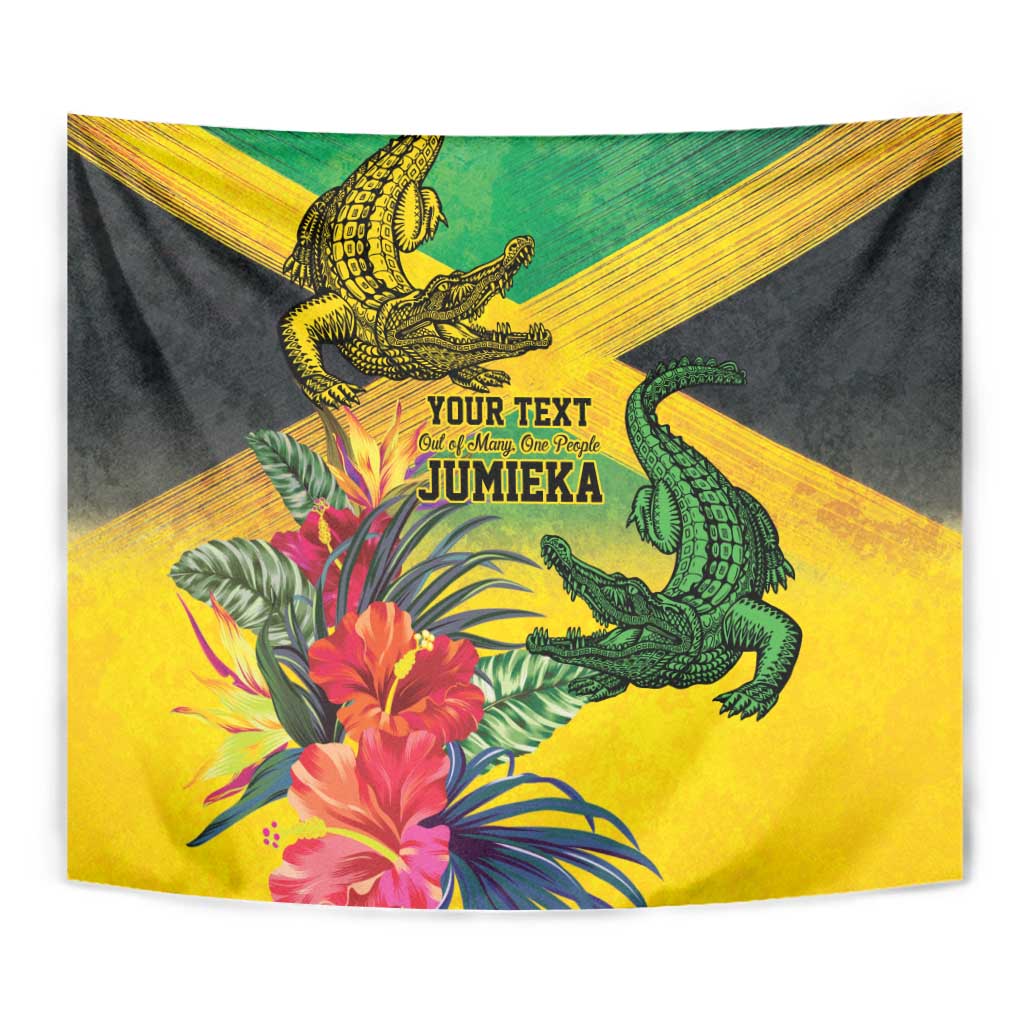 Personalized Jamaica Crocodile Tapestry Tropical Flowers Grunge Flag - Wonder Print Shop