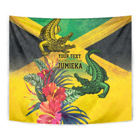Personalized Jamaica Crocodile Tapestry Tropical Flowers Grunge Flag - Wonder Print Shop