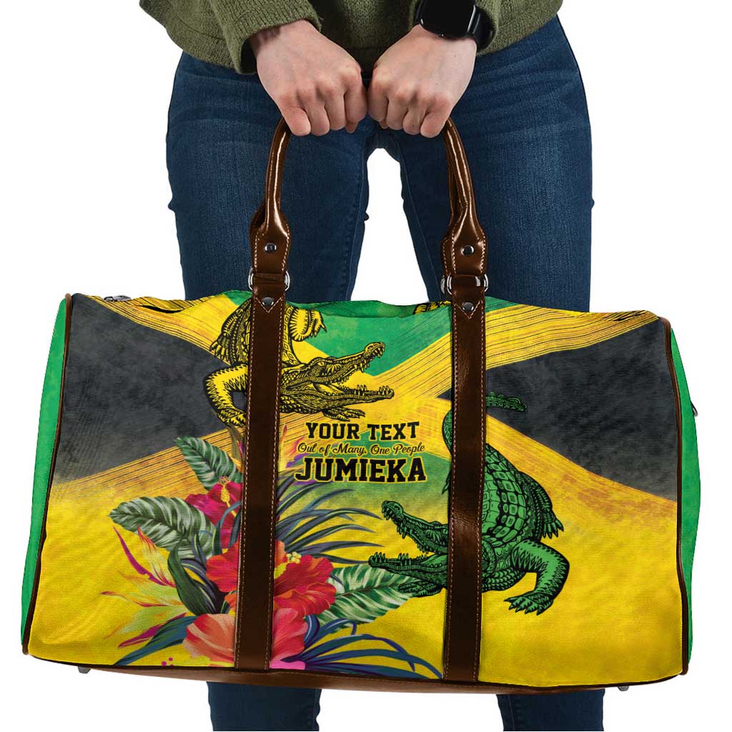 Personalized Jamaica Crocodile Travel Bag Tropical Flowers Grunge Flag - Wonder Print Shop