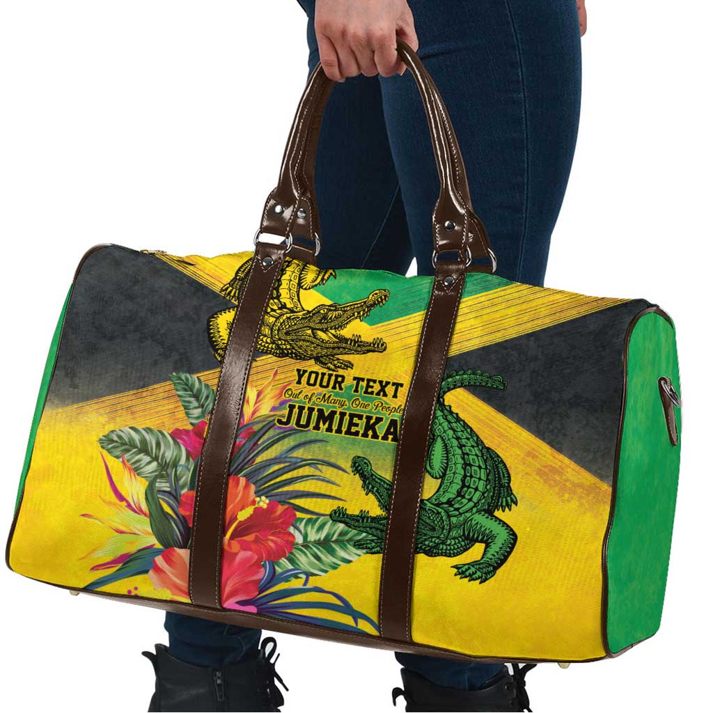 Personalized Jamaica Crocodile Travel Bag Tropical Flowers Grunge Flag - Wonder Print Shop