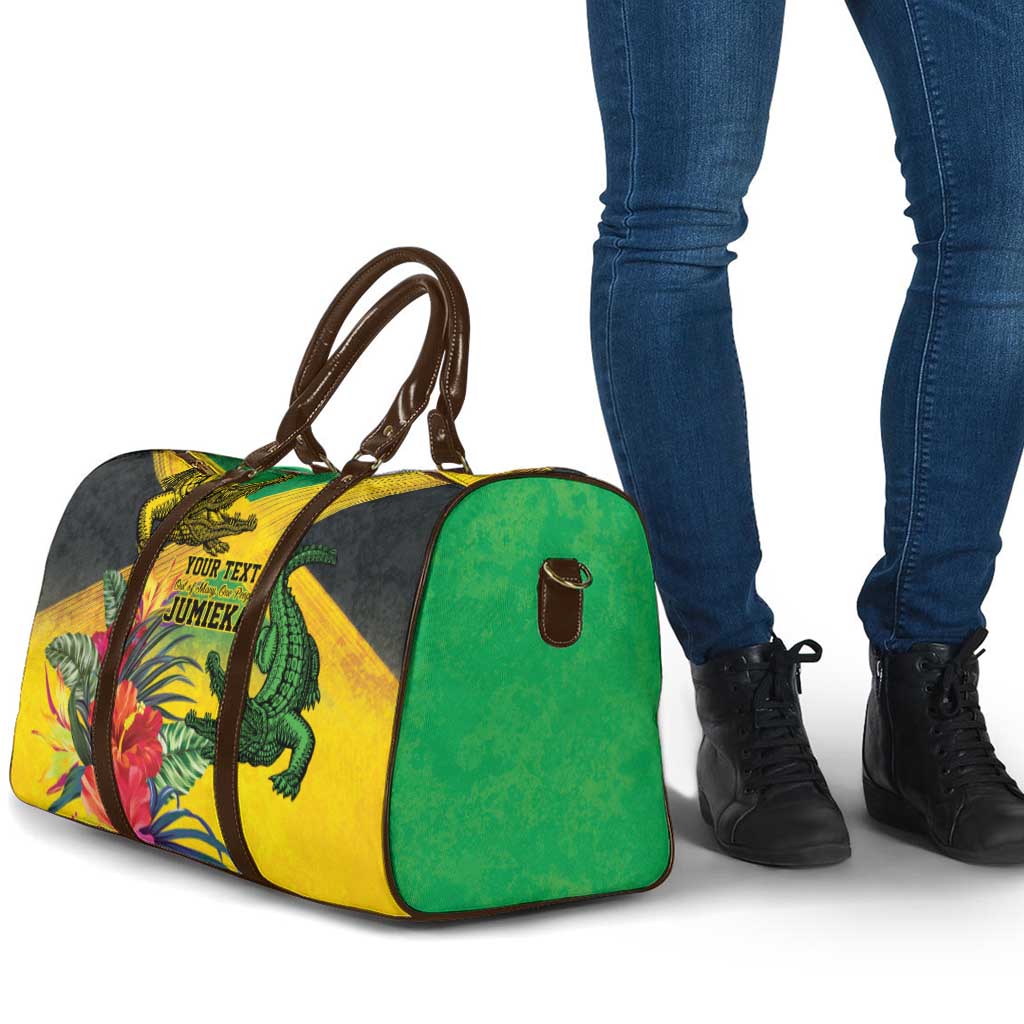 Personalized Jamaica Crocodile Travel Bag Tropical Flowers Grunge Flag - Wonder Print Shop