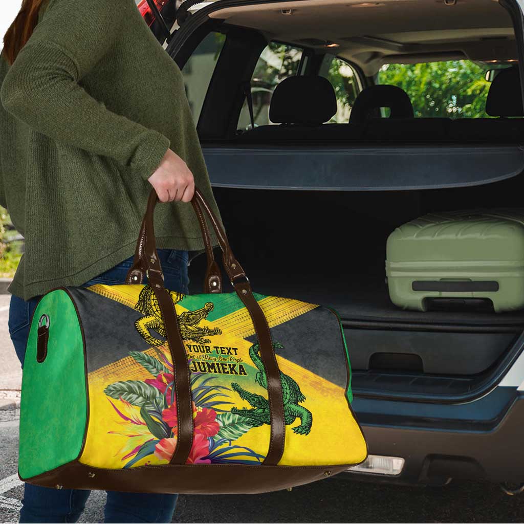 Personalized Jamaica Crocodile Travel Bag Tropical Flowers Grunge Flag - Wonder Print Shop
