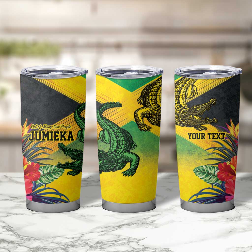 Personalized Jamaica Crocodile Tumbler Cup Tropical Flowers Grunge Flag - Wonder Print Shop