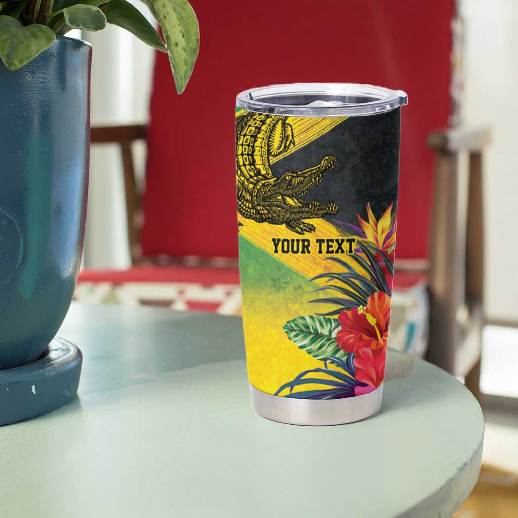 Personalized Jamaica Crocodile Tumbler Cup Tropical Flowers Grunge Flag - Wonder Print Shop