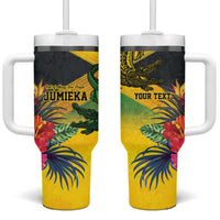 Personalized Jamaica Crocodile Tumbler With Handle Tropical Flowers Grunge Flag - Wonder Print Shop