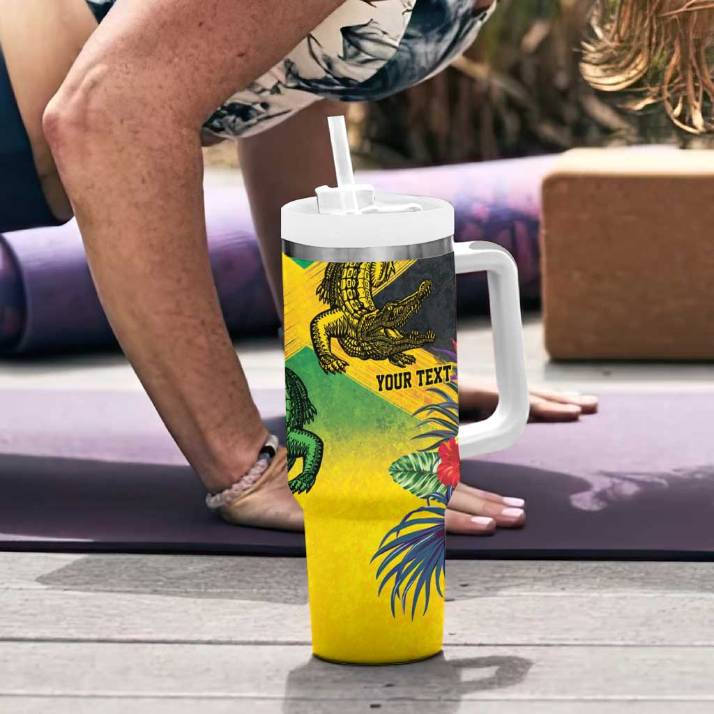 Personalized Jamaica Crocodile Tumbler With Handle Tropical Flowers Grunge Flag - Wonder Print Shop