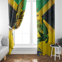 Personalized Jamaica Crocodile Window Curtain Tropical Flowers Grunge Flag - Wonder Print Shop
