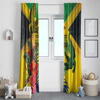 Personalized Jamaica Crocodile Window Curtain Tropical Flowers Grunge Flag - Wonder Print Shop
