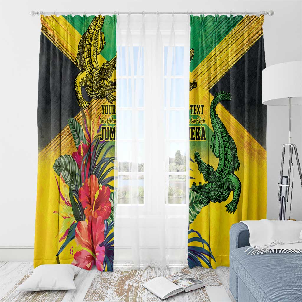 Personalized Jamaica Crocodile Window Curtain Tropical Flowers Grunge Flag - Wonder Print Shop
