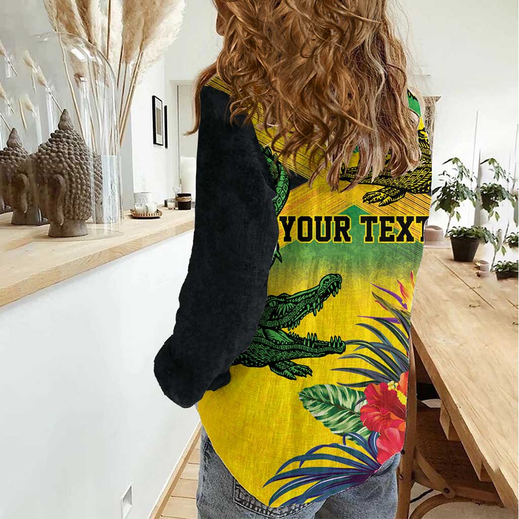 Personalized Jamaica Crocodile Women Casual Shirt Tropical Flowers Grunge Flag - Wonder Print Shop