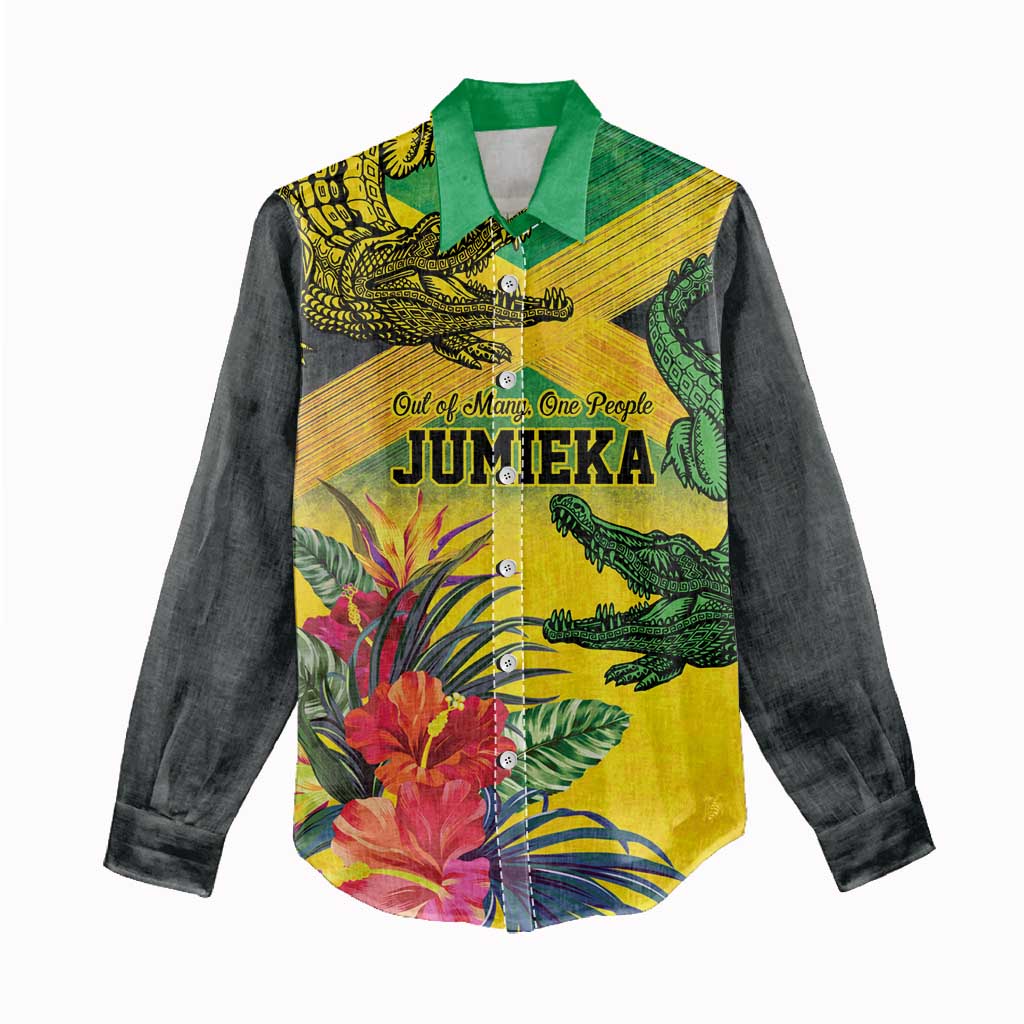 Personalized Jamaica Crocodile Women Casual Shirt Tropical Flowers Grunge Flag - Wonder Print Shop
