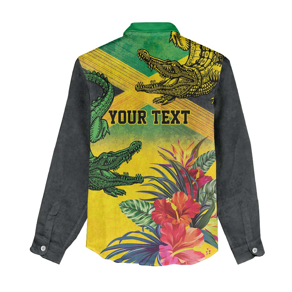 Personalized Jamaica Crocodile Women Casual Shirt Tropical Flowers Grunge Flag - Wonder Print Shop