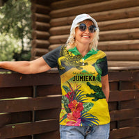 Personalized Jamaica Crocodile Women Polo Shirt Tropical Flowers Grunge Flag - Wonder Print Shop