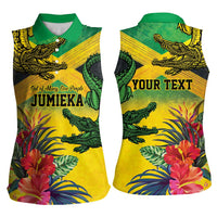Personalized Jamaica Crocodile Women Sleeveless Polo Shirt Tropical Flowers Grunge Flag - Wonder Print Shop