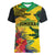Personalized Jamaica Crocodile Women V-Neck T-Shirt Tropical Flowers Grunge Flag - Wonder Print Shop