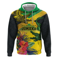 Personalized Jamaica Crocodile Zip Hoodie Tropical Flowers Grunge Flag - Wonder Print Shop