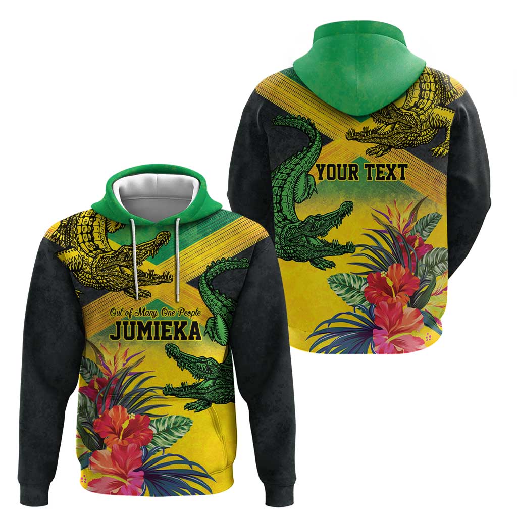 Personalized Jamaica Crocodile Zip Hoodie Tropical Flowers Grunge Flag - Wonder Print Shop