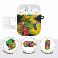 Personalized Jamaica Crocodile Hummingbird AirPods Case Tropical Flowers Grunge Flag - Wonder Print Shop