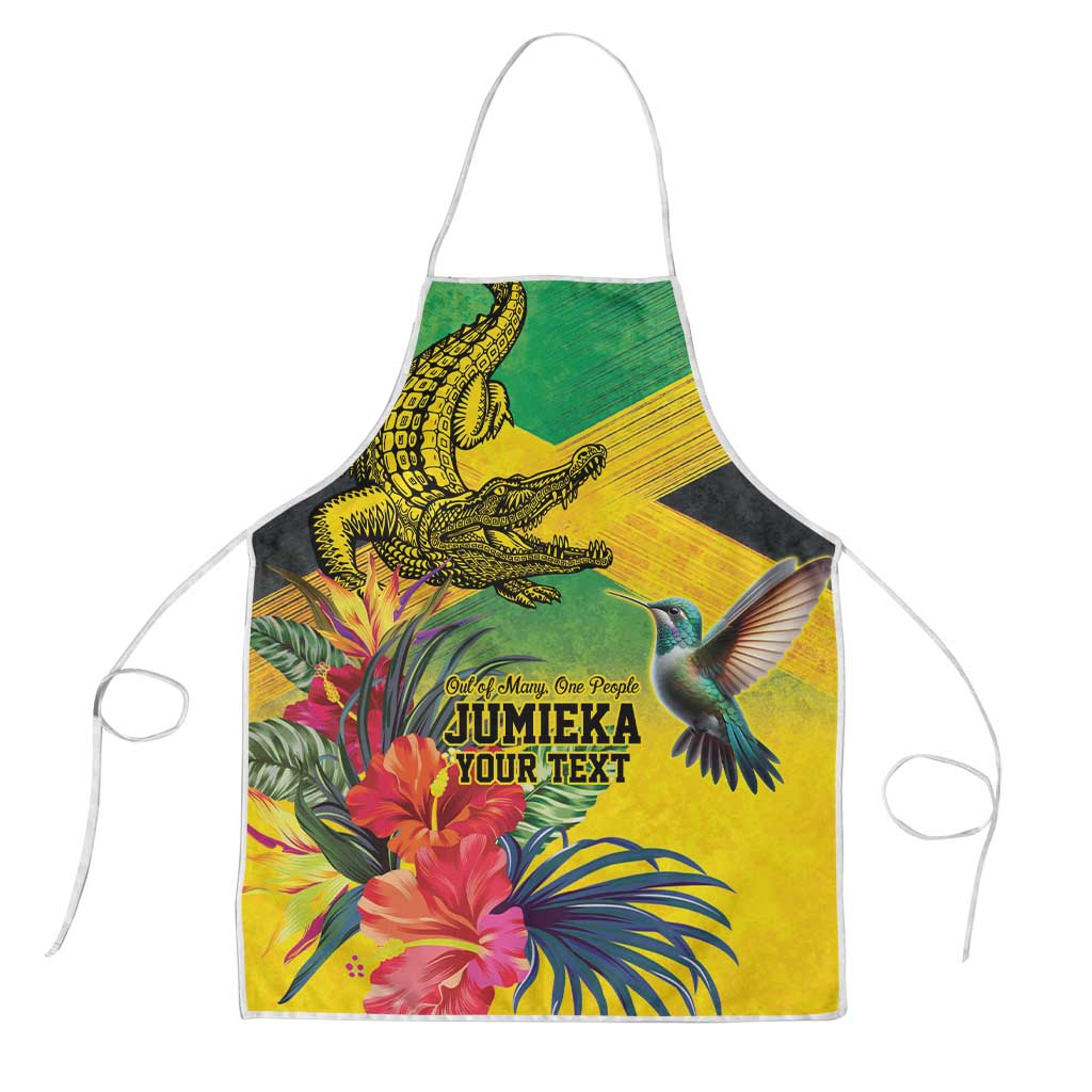Personalized Jamaica Crocodile Hummingbird Apron Tropical Flowers Grunge Flag - Wonder Print Shop