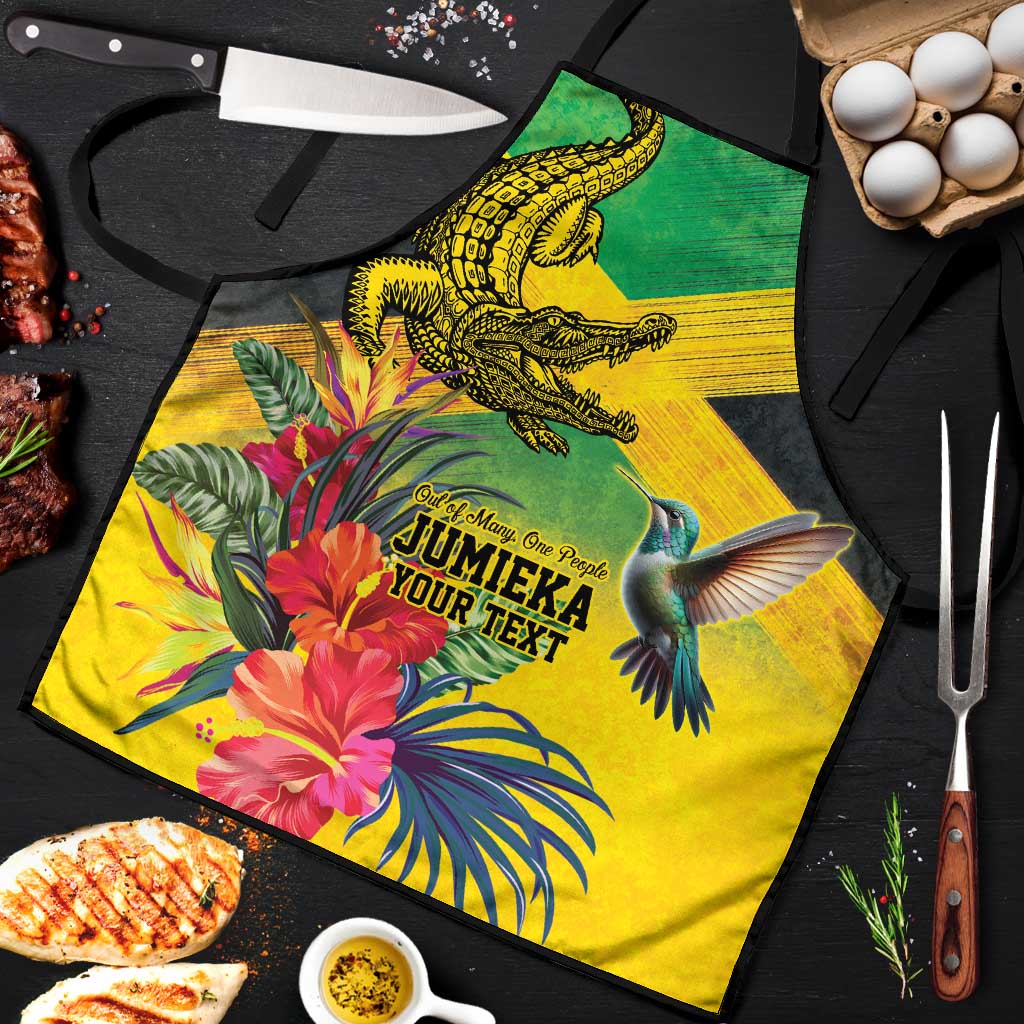Personalized Jamaica Crocodile Hummingbird Apron Tropical Flowers Grunge Flag - Wonder Print Shop