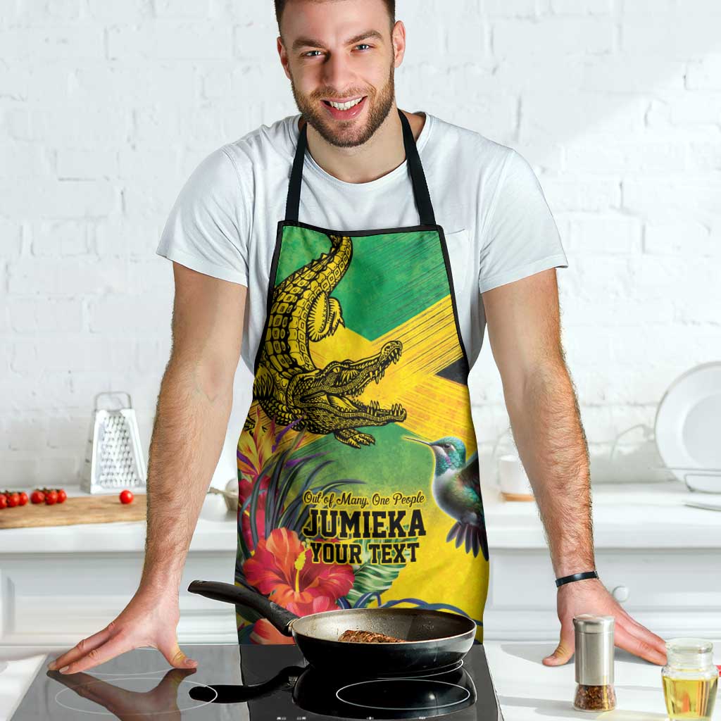 Personalized Jamaica Crocodile Hummingbird Apron Tropical Flowers Grunge Flag - Wonder Print Shop