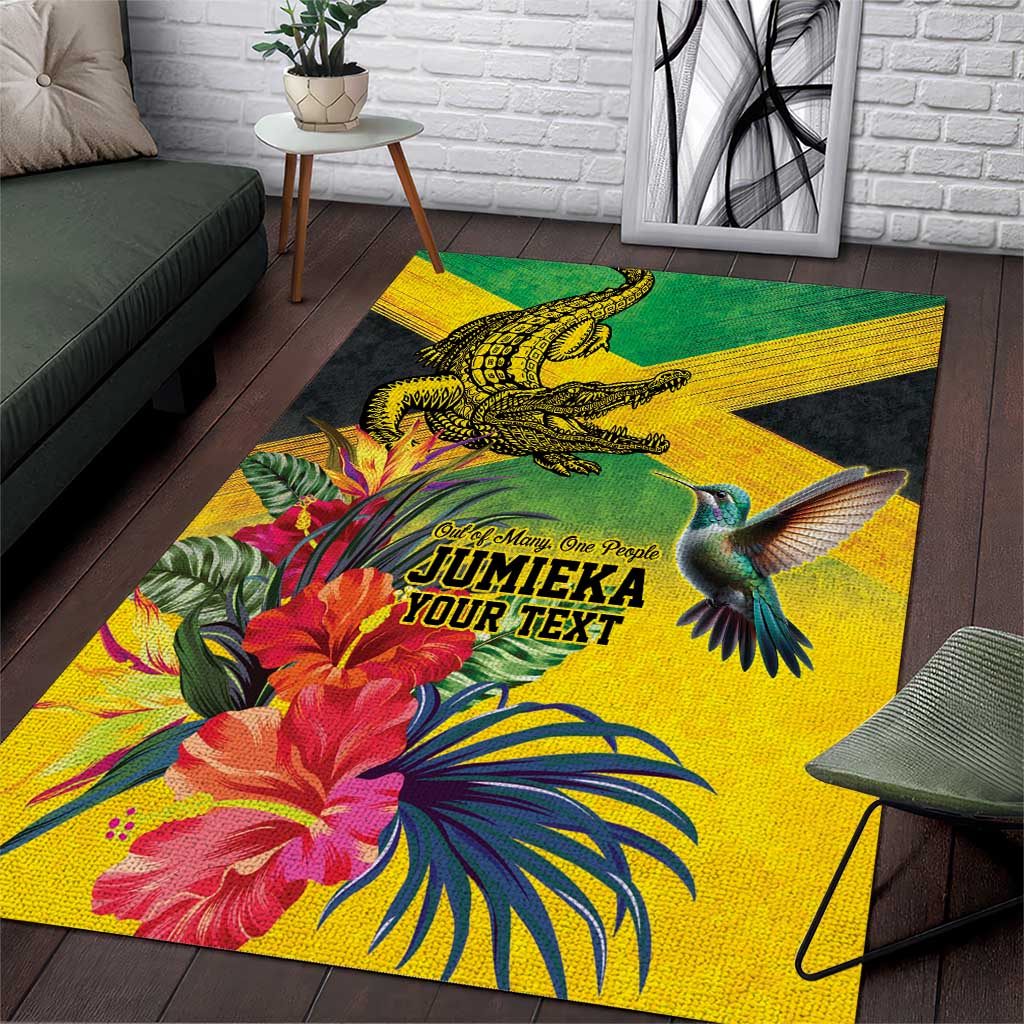 Personalized Jamaica Crocodile Hummingbird Area Rug Tropical Flowers Grunge Flag - Wonder Print Shop