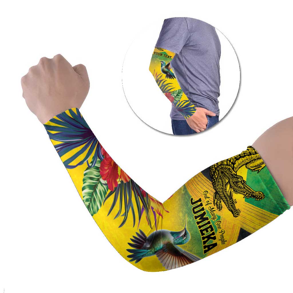 Personalized Jamaica Crocodile Hummingbird Arm Sleeves Tropical Flowers Grunge Flag - Wonder Print Shop
