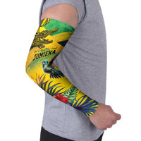 Personalized Jamaica Crocodile Hummingbird Arm Sleeves Tropical Flowers Grunge Flag - Wonder Print Shop
