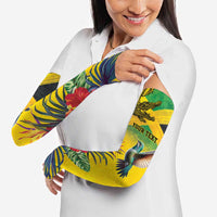 Personalized Jamaica Crocodile Hummingbird Arm Sleeves Tropical Flowers Grunge Flag - Wonder Print Shop