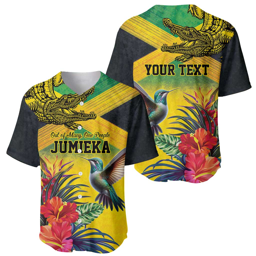 Personalized Jamaica Crocodile Hummingbird Baseball Jersey Tropical Flowers Grunge Flag - Wonder Print Shop