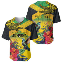 Personalized Jamaica Crocodile Hummingbird Baseball Jersey Tropical Flowers Grunge Flag - Wonder Print Shop