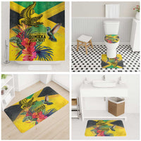 Personalized Jamaica Crocodile Hummingbird Bathroom Set Tropical Flowers Grunge Flag - Wonder Print Shop