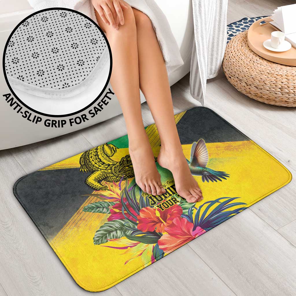 Personalized Jamaica Crocodile Hummingbird Bathroom Set Tropical Flowers Grunge Flag - Wonder Print Shop